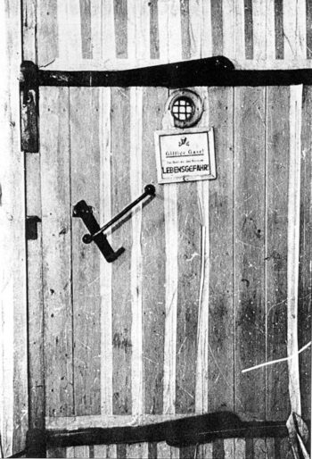 Auschwitz, fumigation chamber door, wood