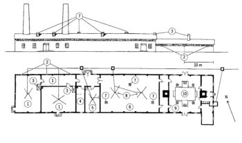 Birkenau, Crematorium IV, floorplan, sideview