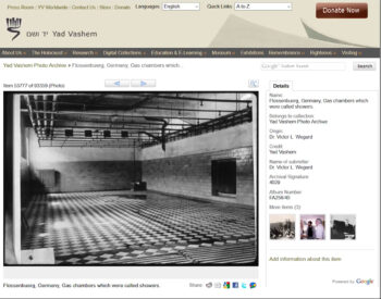 Flossenbürg, inmate shower room, miscaptioned as gas chamber on Yad Vashem website