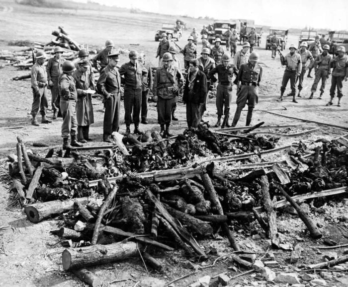Ohrdruf Camp, cremation pyre inspected by Dwight D. Eisenhower