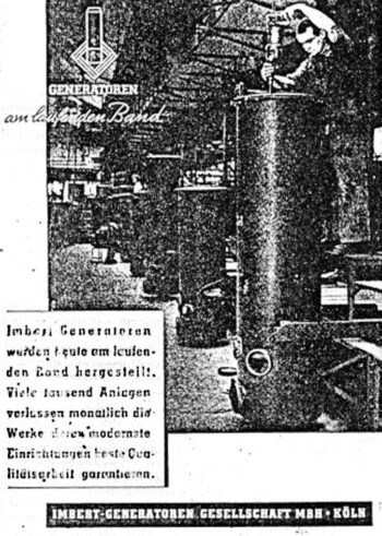 Production line of Imbert producer-gas generators in Cologne during WWII